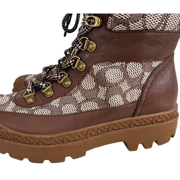 "COACH" Taila Hiking Lace Up Boots SZ 7 Old Money Designer Luxury Warm Chunky - Picture 1 of 16